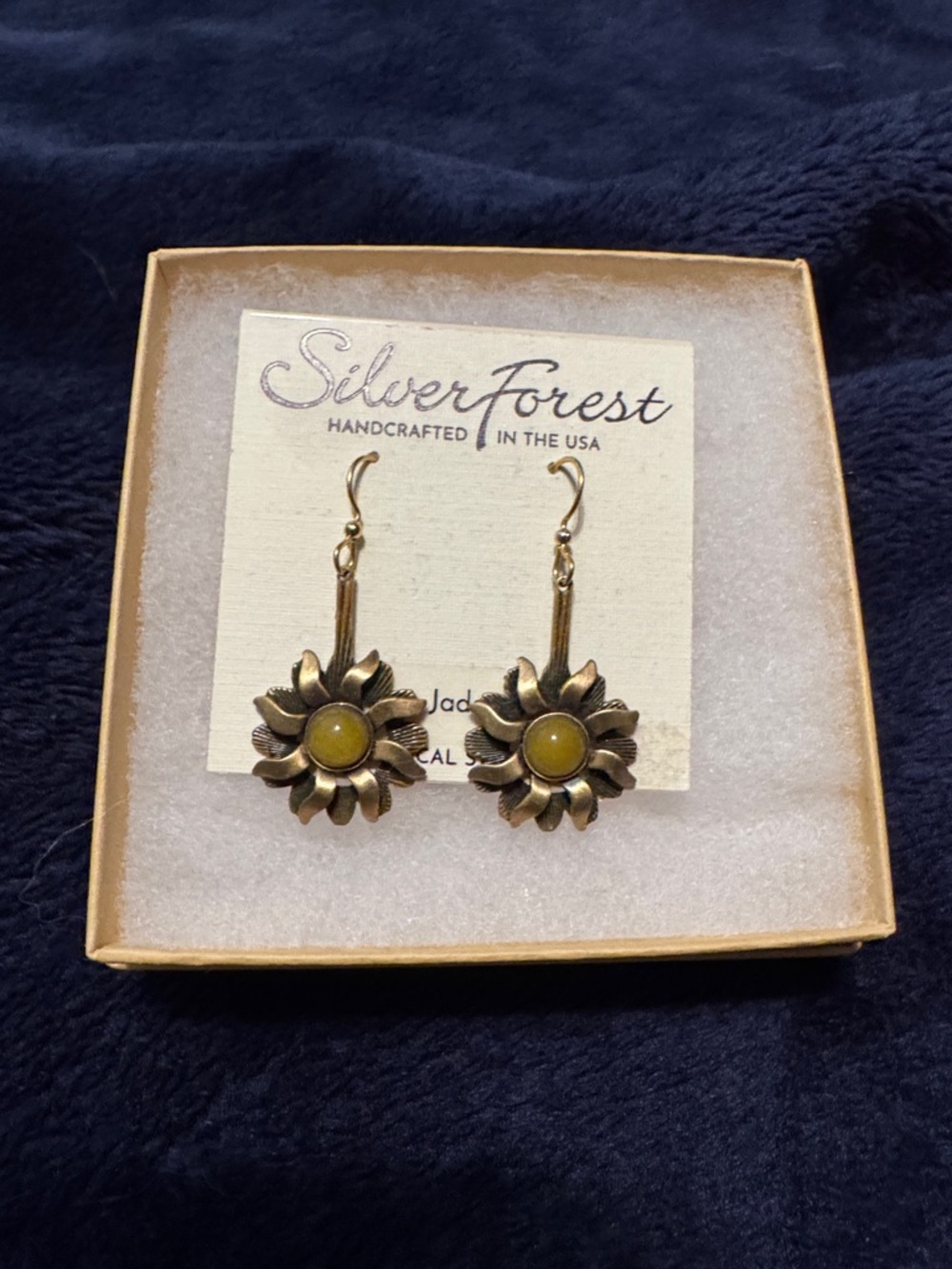 Silver Forest Gold Floral Drop Earrings with Yellow Center Stone